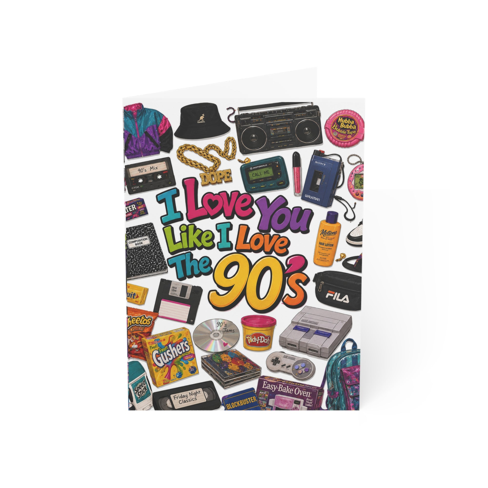 90s Nostalgia Greeting Card — "I Love You Like I Love The 90s" Retro Icons Card