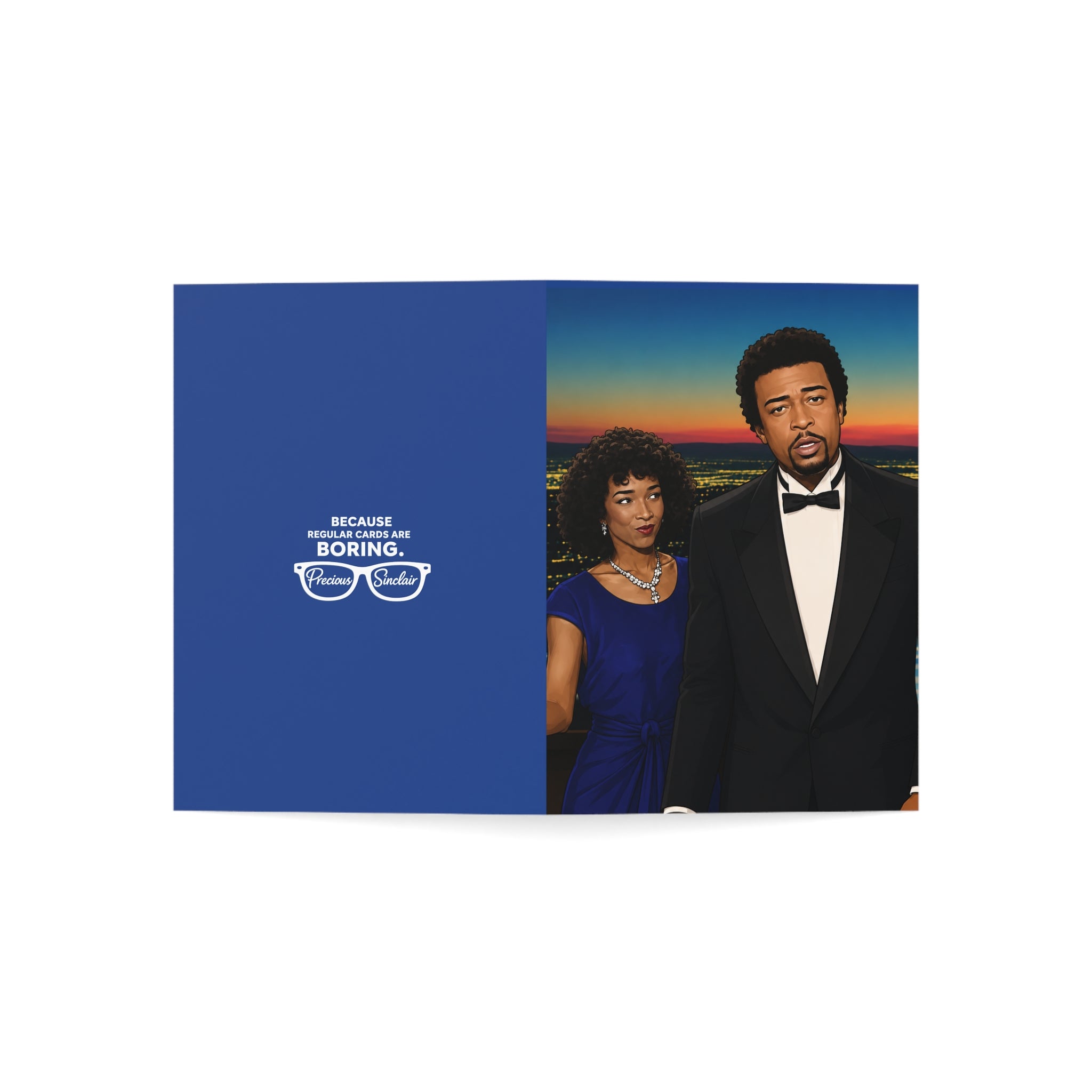 Greeting Card — "Because Regular Cards Are Boring" Elegant Tuxedo Couple Design (1/10/30/50 pcs)