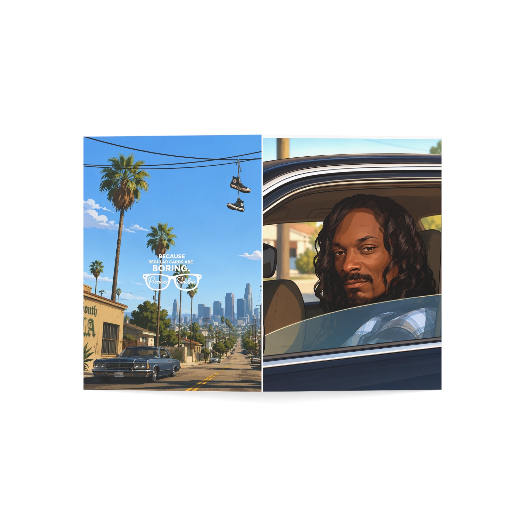 Greeting Card — LA Vibes Retro Car Scene (Blank Interior) Personalize
