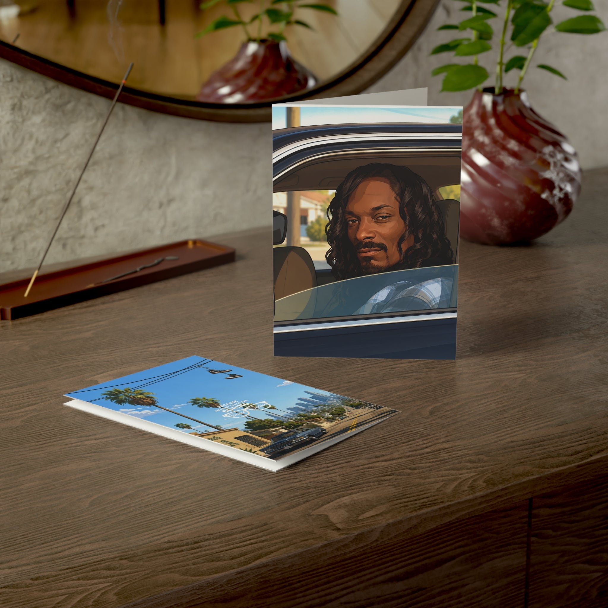 Greeting Card — LA Vibes Retro Car Scene (Blank Interior) Personalize
